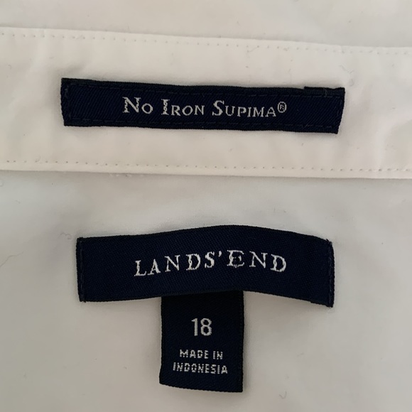 LANDS' END WHITE SUPIMA COTTON CLASSIC BUTTON UP SHIRT / NO IRON/ SIZE 18 - Picture 4 of 5